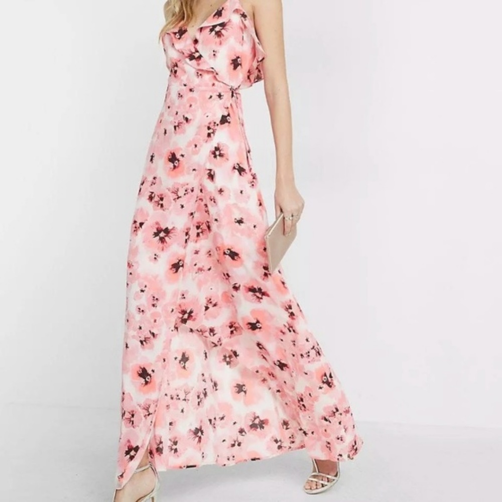 express floral wrap front maxi dress printed